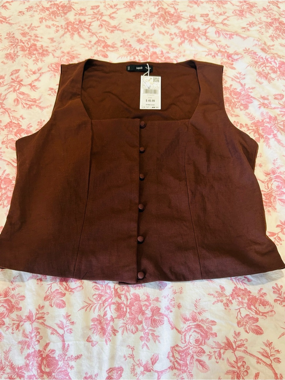Mango Chocolate Brown Sleeveless Button-Front Top